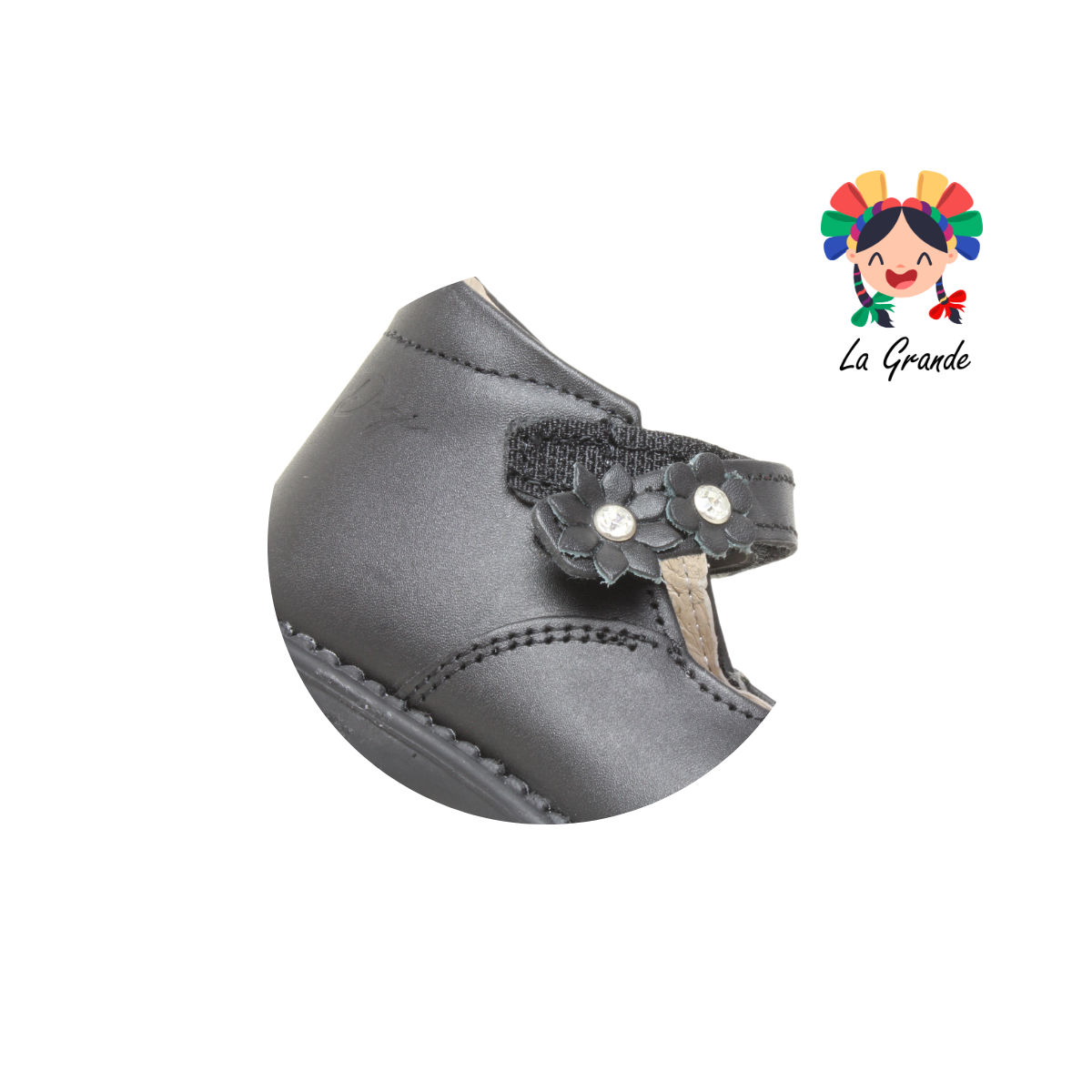 7706 DOGI Negro Piel Zapato Escolar para Bebé y Niña