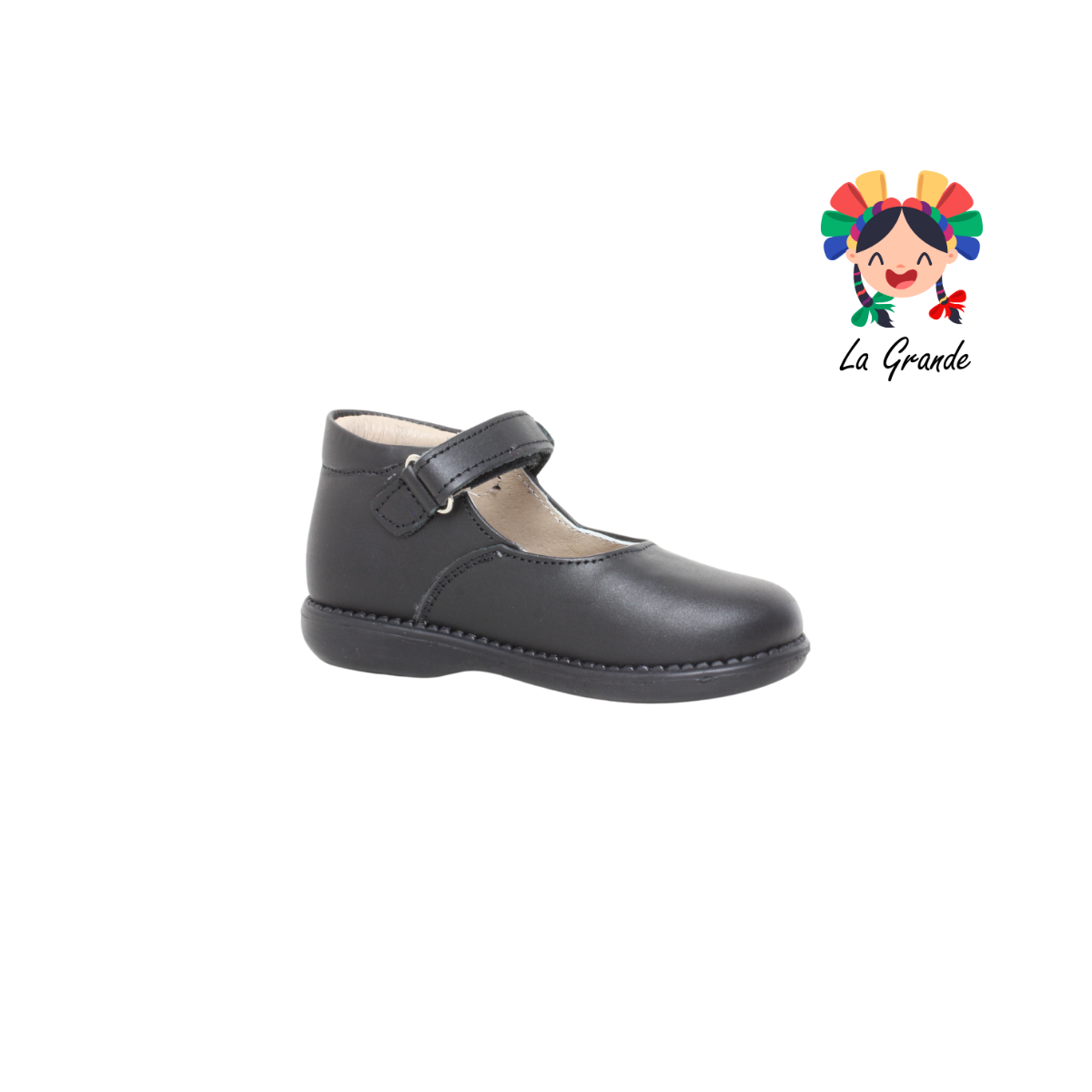 7706 DOGI Negro Piel Zapato Escolar para Bebé y Niña