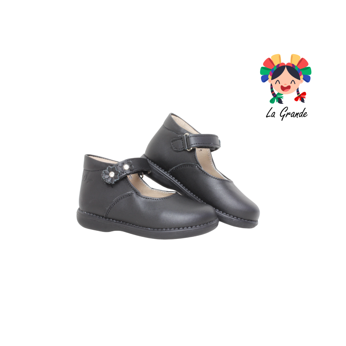 7706 DOGI Negro Piel Zapato Escolar para Bebé y Niña