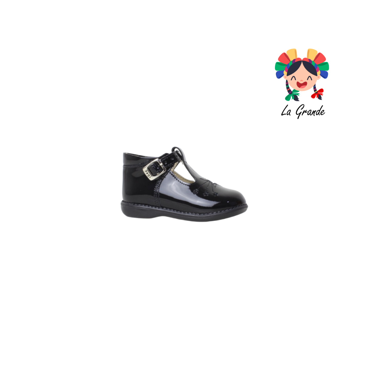 777 DOGI Negro Piel Charol Zapato Escolar para Bebé y Niña