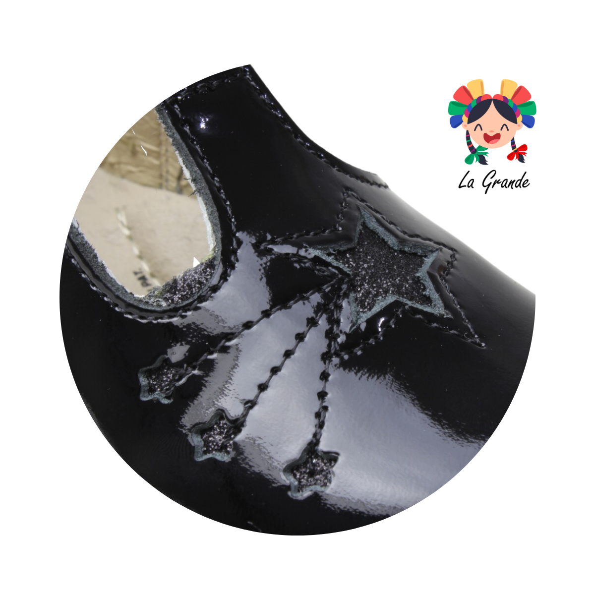 777 DOGI Negro Piel Charol Zapato Escolar para Bebé y Niña