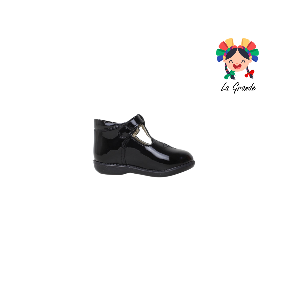 777 DOGI Negro Piel Charol Zapato Escolar para Bebé y Niña