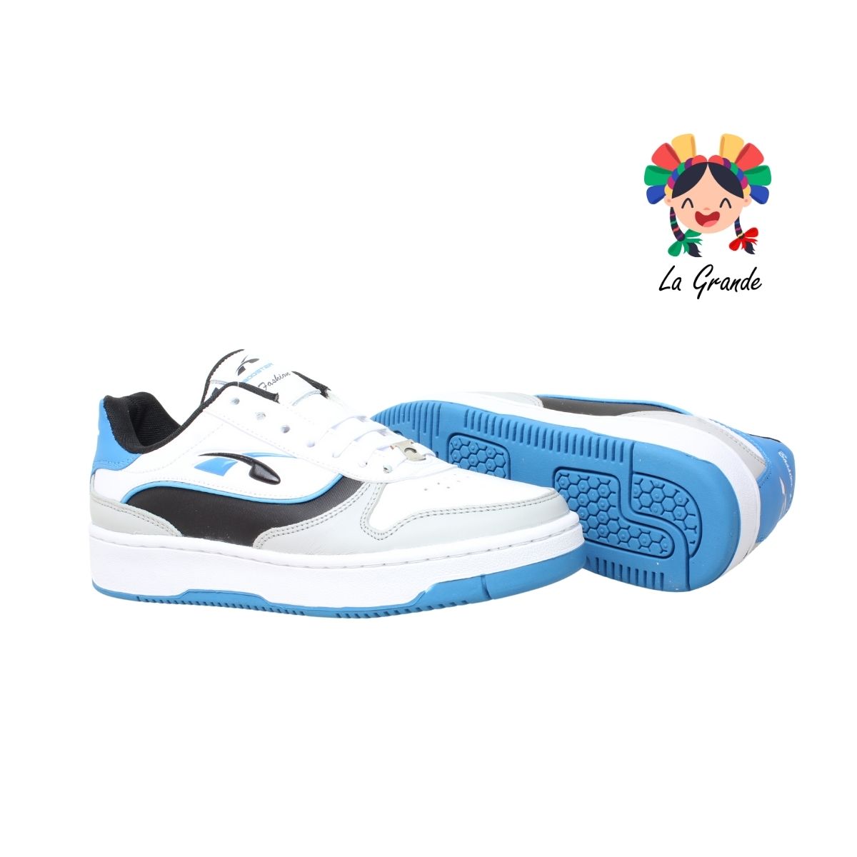 8005 BOOSTER Blanco Azul Piel Tenis Casual para Joven, Dama y Caballero