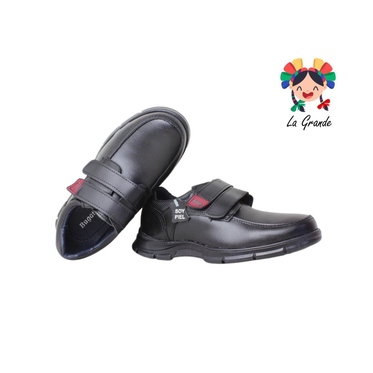8005 BUGATY SHOES Negro Piel Zapato Escolar para Niño y Joven