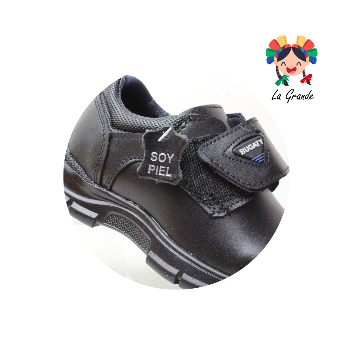 8008 BUGATY SHOES Negro Piel Zapato Escolar para Niño