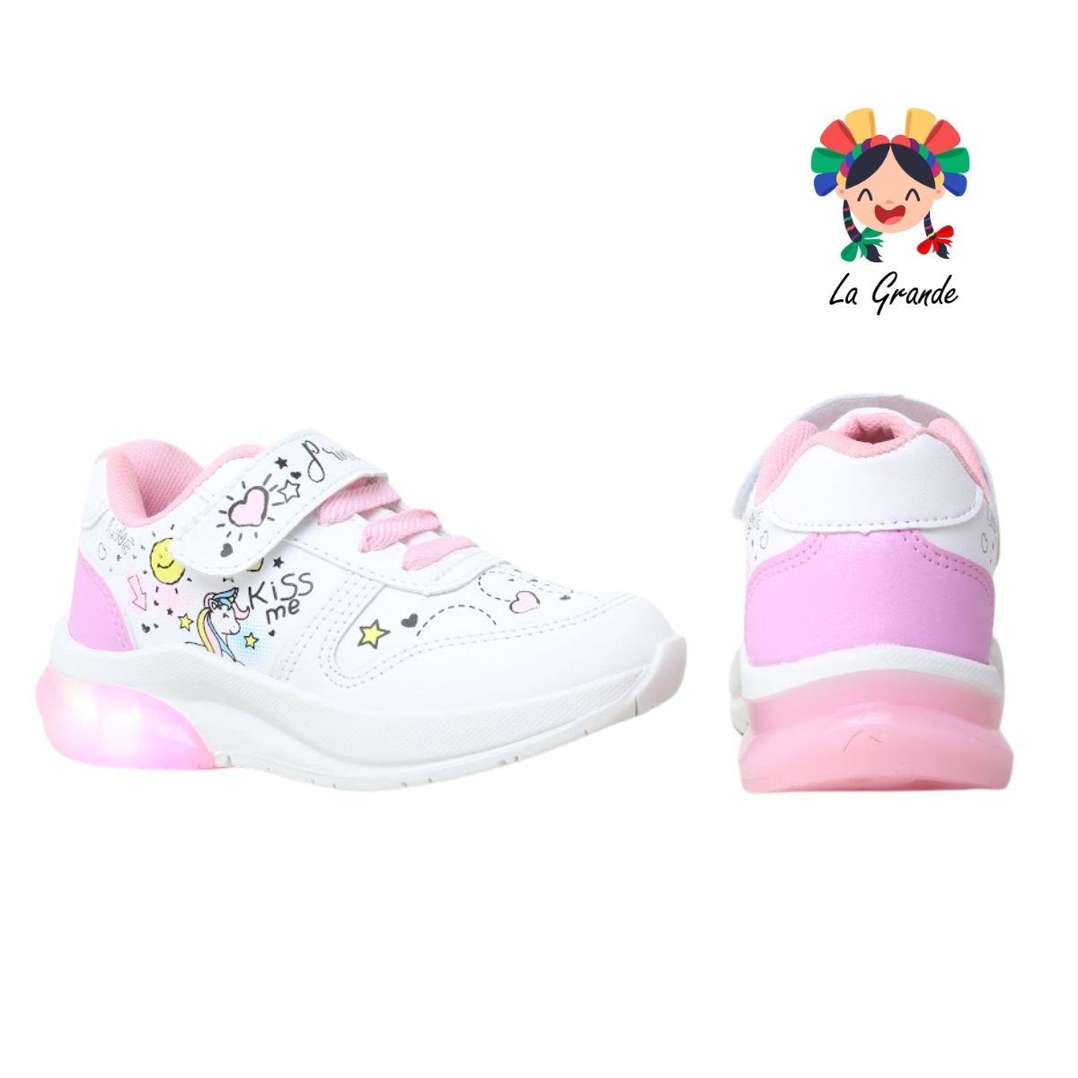 811 SUNS Blanco Rosa Tenis Casual con Luces para Niña