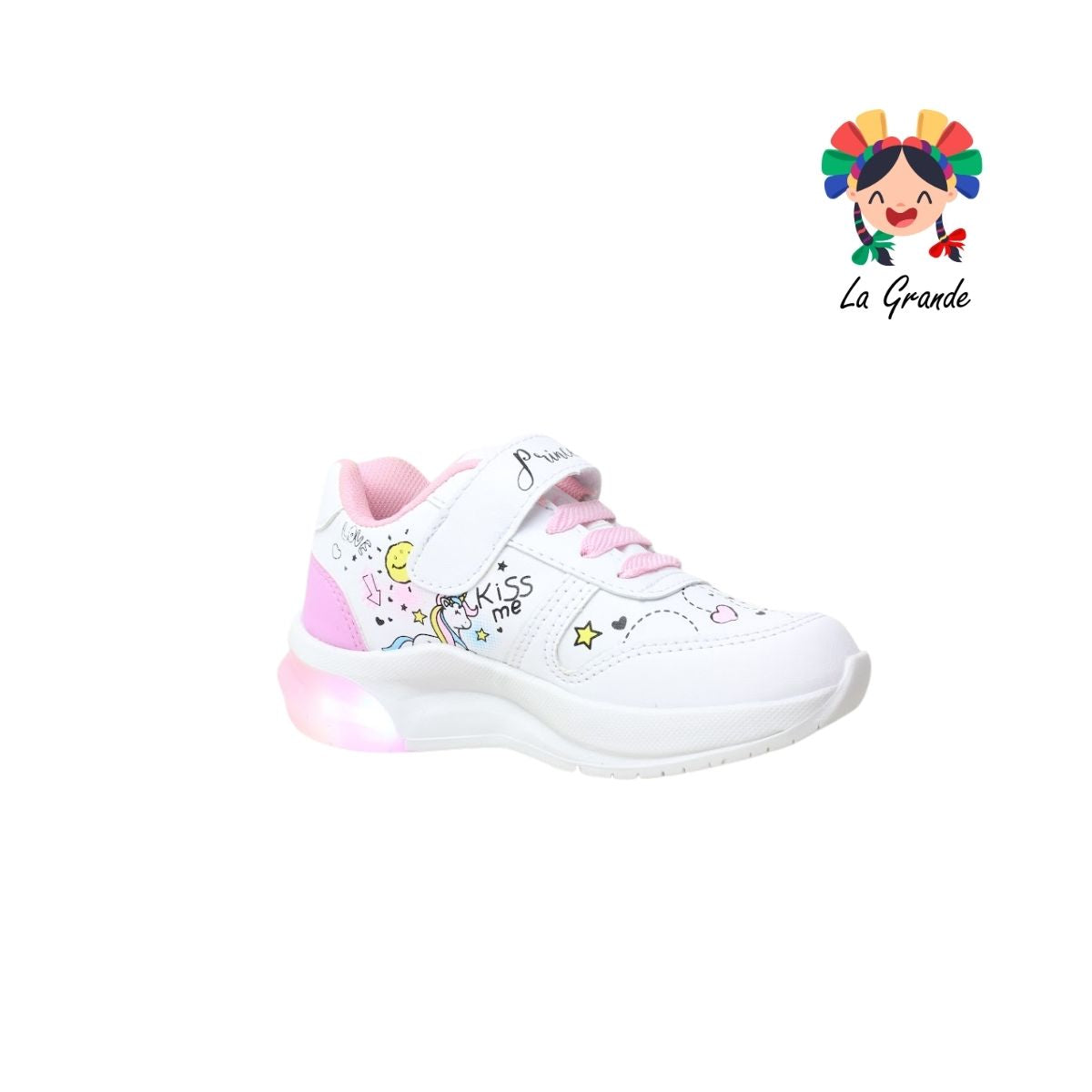 811 SUNS Blanco Rosa Tenis Casual con Luces para Niña