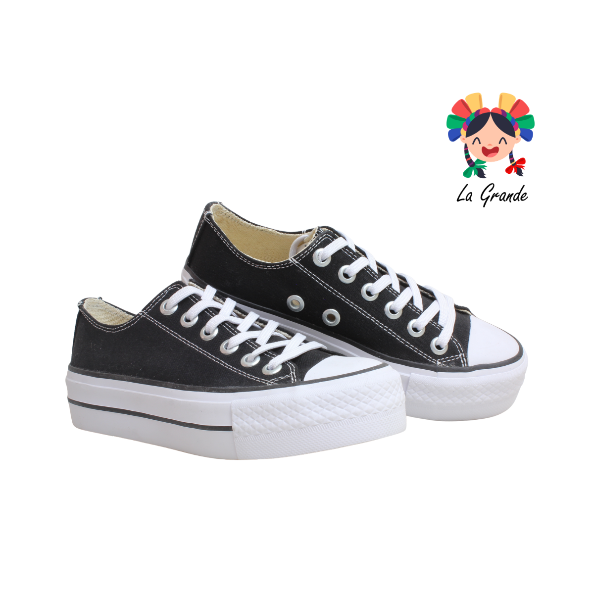 815 LA PAG Negro Lona Tenis Casual de Plataforma para Dama