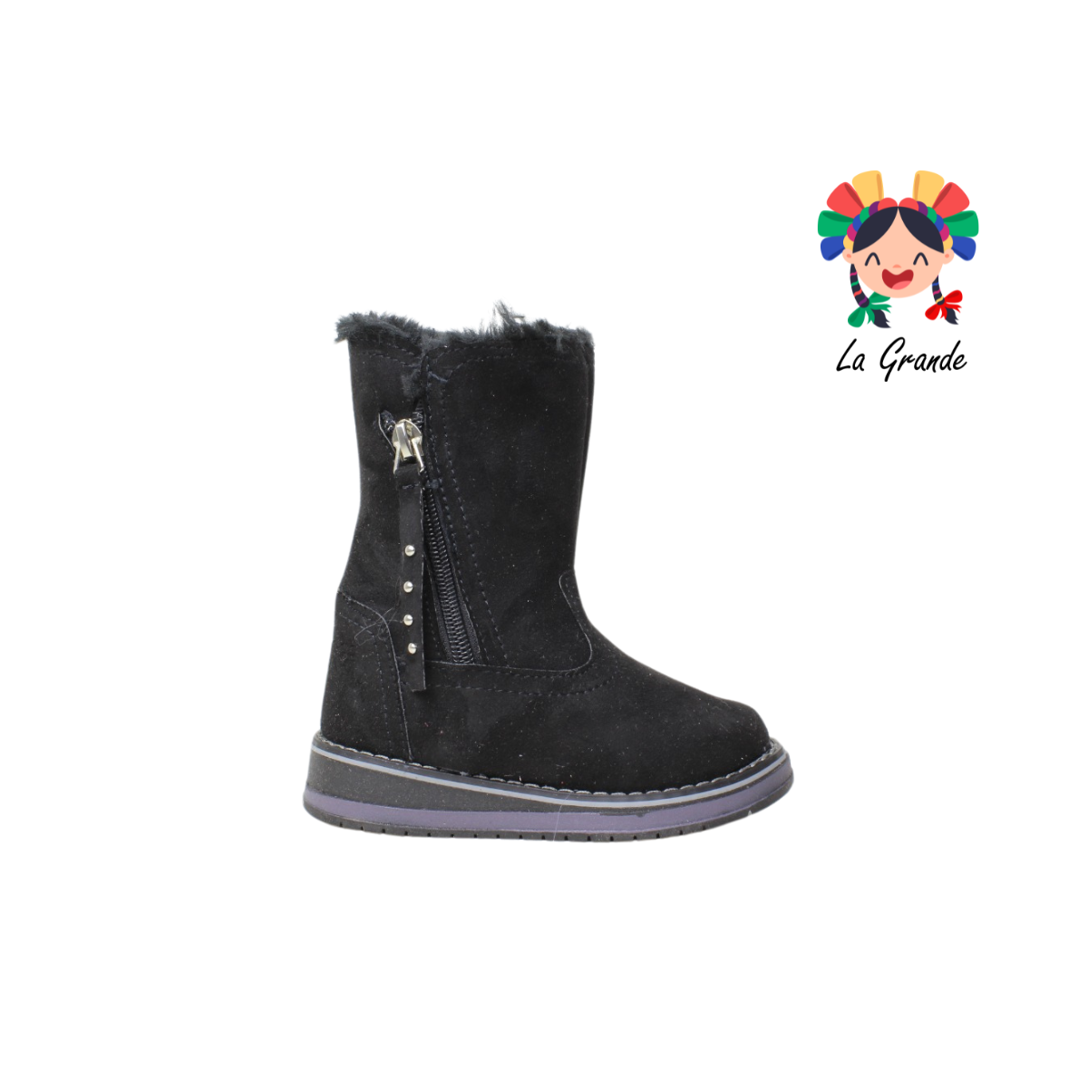 820 H-GROSS Negro Durazno Bota Casual Afelpada para Niña