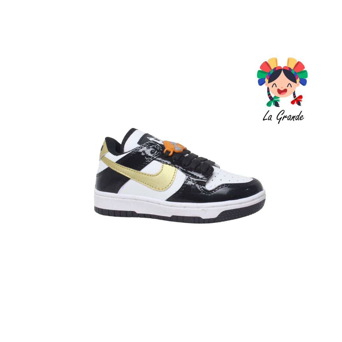 824 CUPRA Negro Blanco Oro Charol Tenis Casual para Niña y Niño