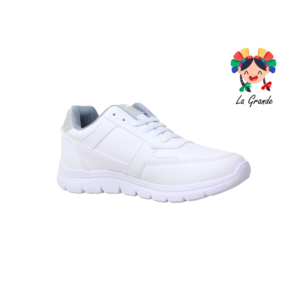 901 APT Blanco Gris Piel Tenis Escolar para Dama y Joven
