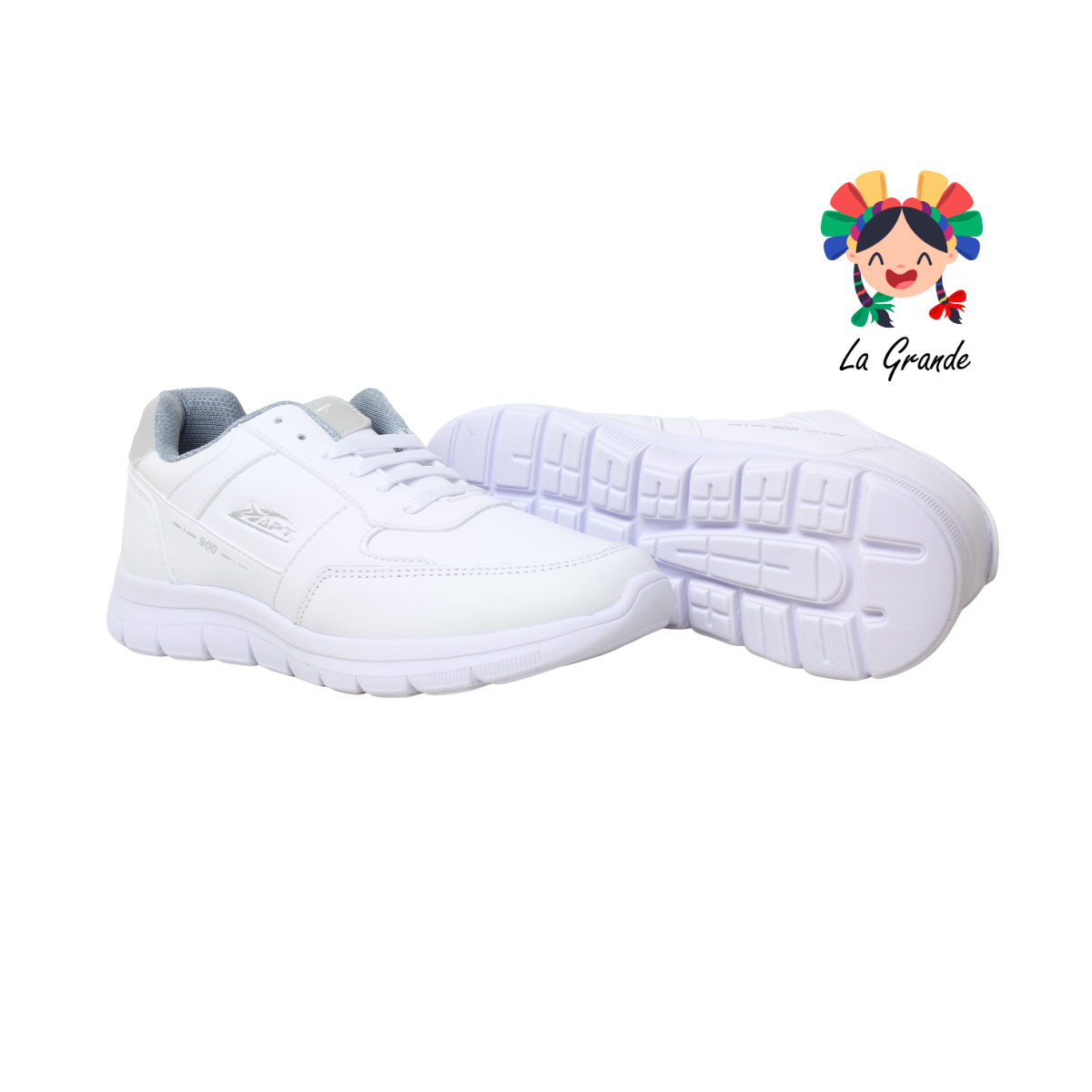901 APT Blanco Gris Piel Tenis Escolar para Dama y Joven