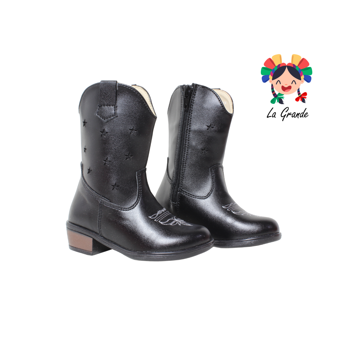 9074 LADY FLORES Negro Sint Bota Vaquera para Niña