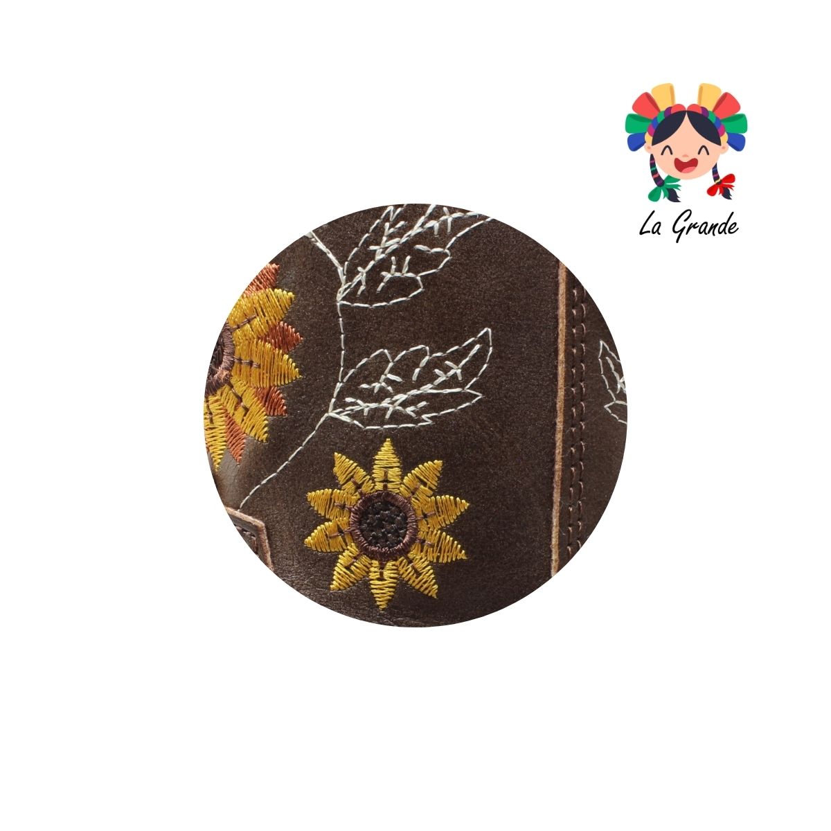 9075 LADY FLORES Café Bordado Bota Vaquera para Niña