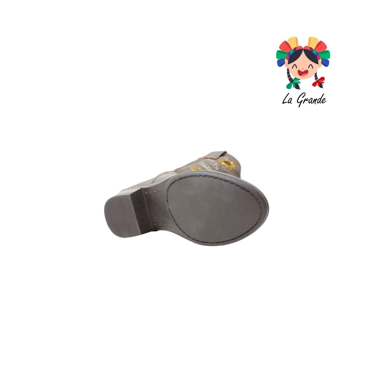 9075 LADY FLORES Café Bordado Bota Vaquera para Niña