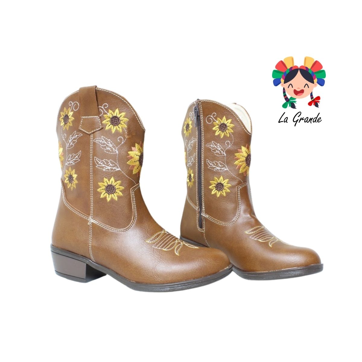9075 LADY FLORES Miel Bordado Bota Vaquera para Niña y Dama