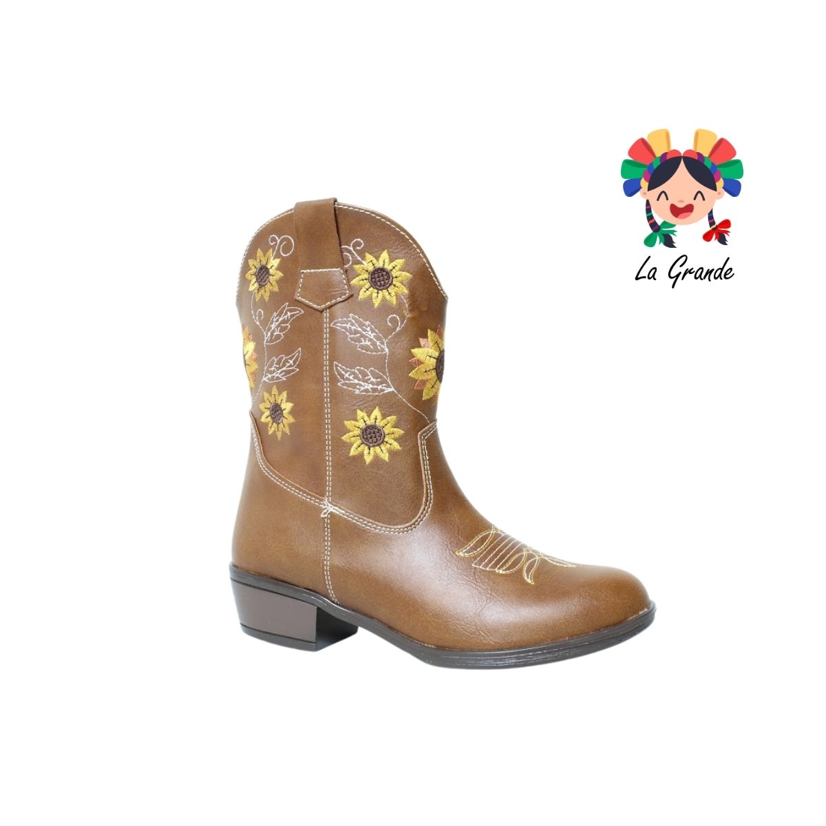 9075 LADY FLORES Miel Bordado Bota Vaquera para Niña y Dama