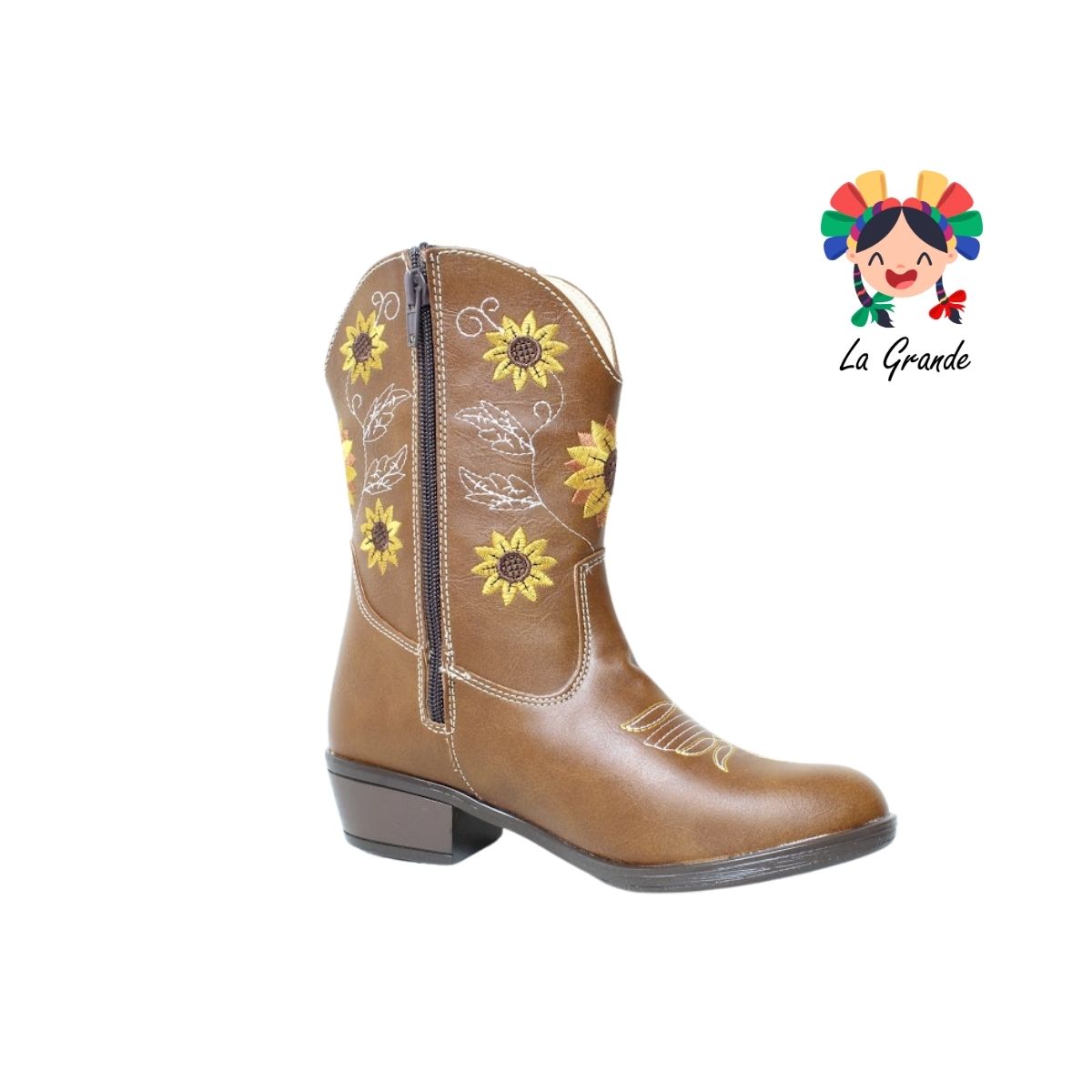 9075 LADY FLORES Miel Bordado Bota Vaquera para Niña y Dama