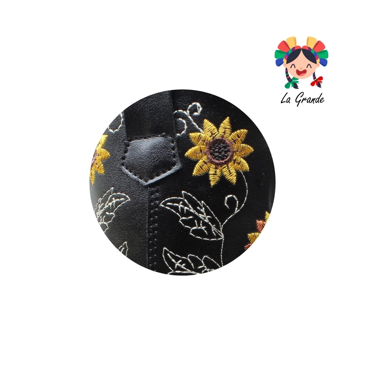 9075 LADY FLORES Negro Bordado Bota Vaquera para Niña y Dama