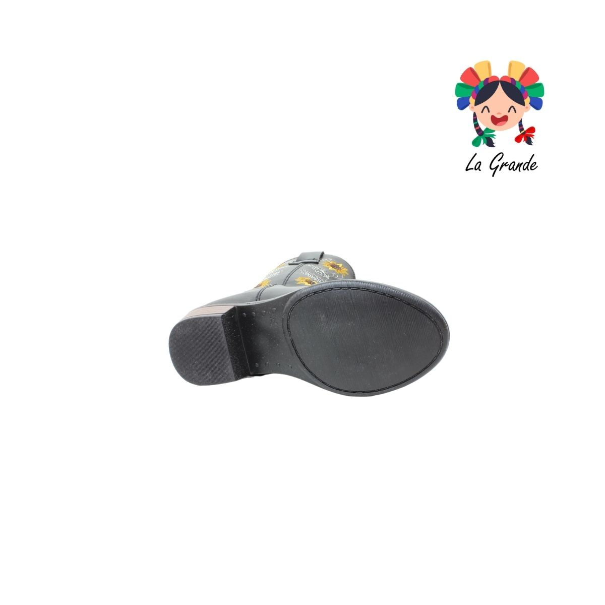 9075 LADY FLORES Negro Bordado Bota Vaquera para Niña y Dama