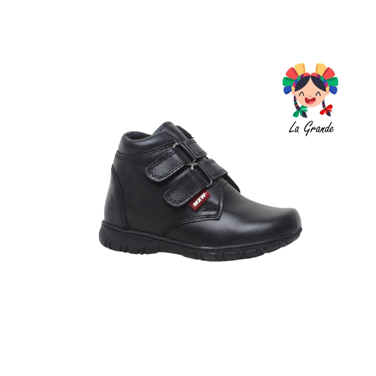 915 MAXI WELL Negro Piel Zapato Escolar Bota Niño y Joven