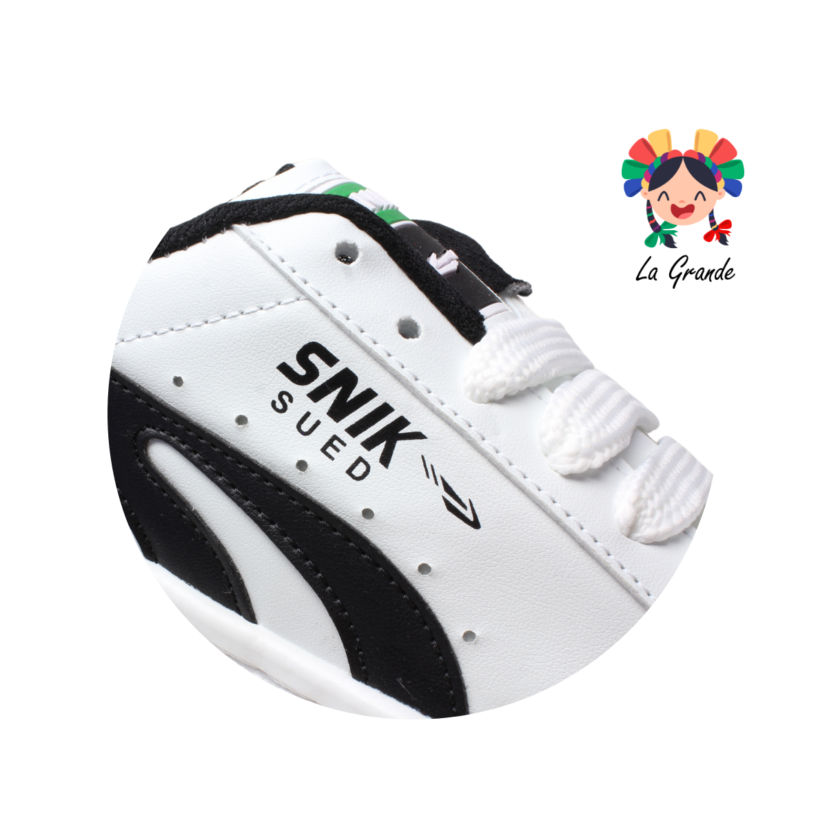 010 SNIK Blanco Negro Tenis Casual para Dama y Joven