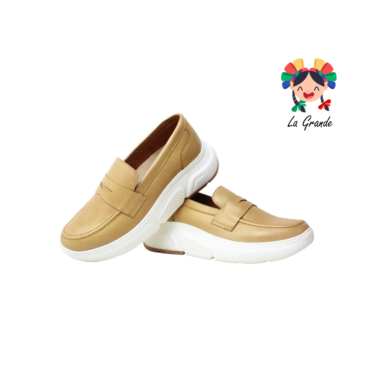 NU001 DOGI Camel Spray Oro Piel Zapato Casual para Dama