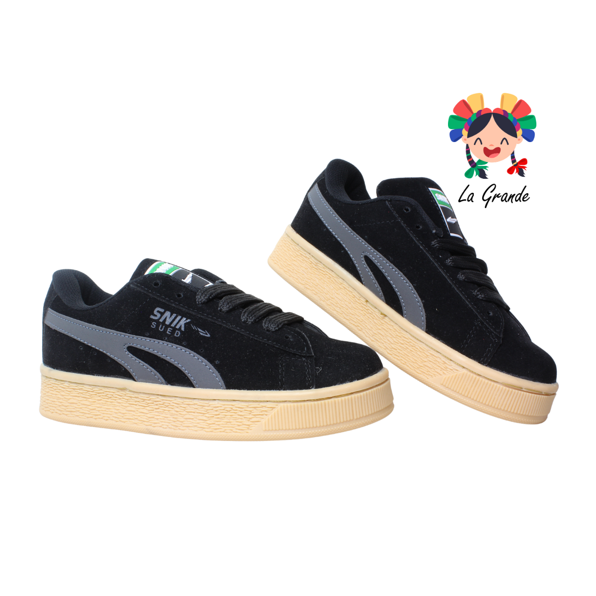 010 SNIK Negro Oxford Tenis Casual para Niña,Niño,Dama y Joven