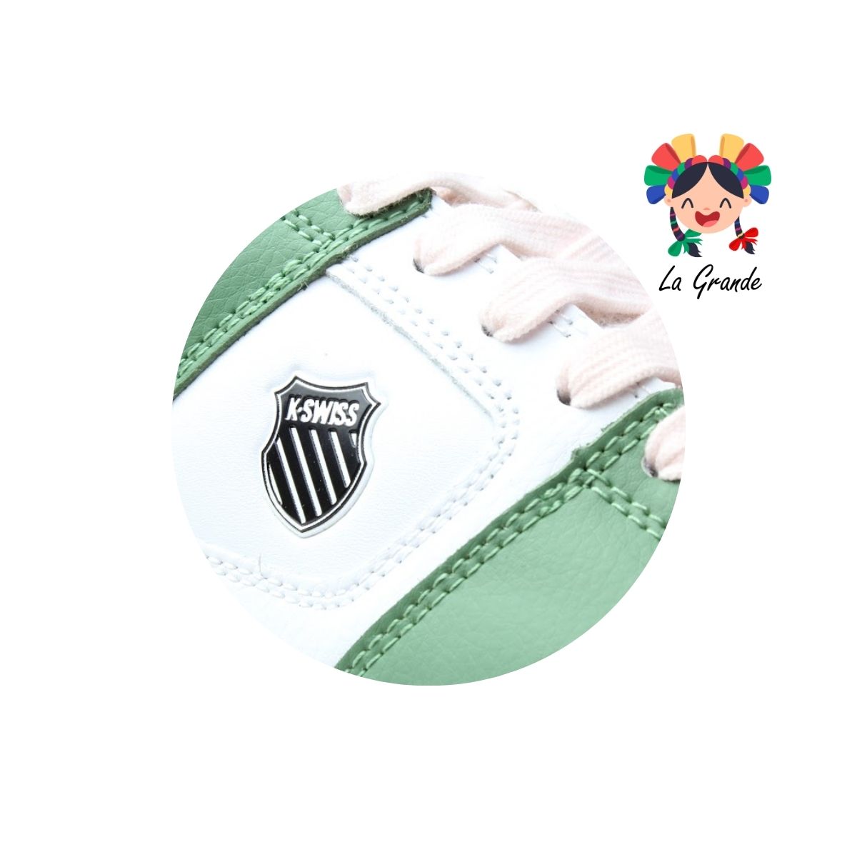9F731178 K-SWISS Verde Blanco Butter Tenis Casual para Dama y Joven