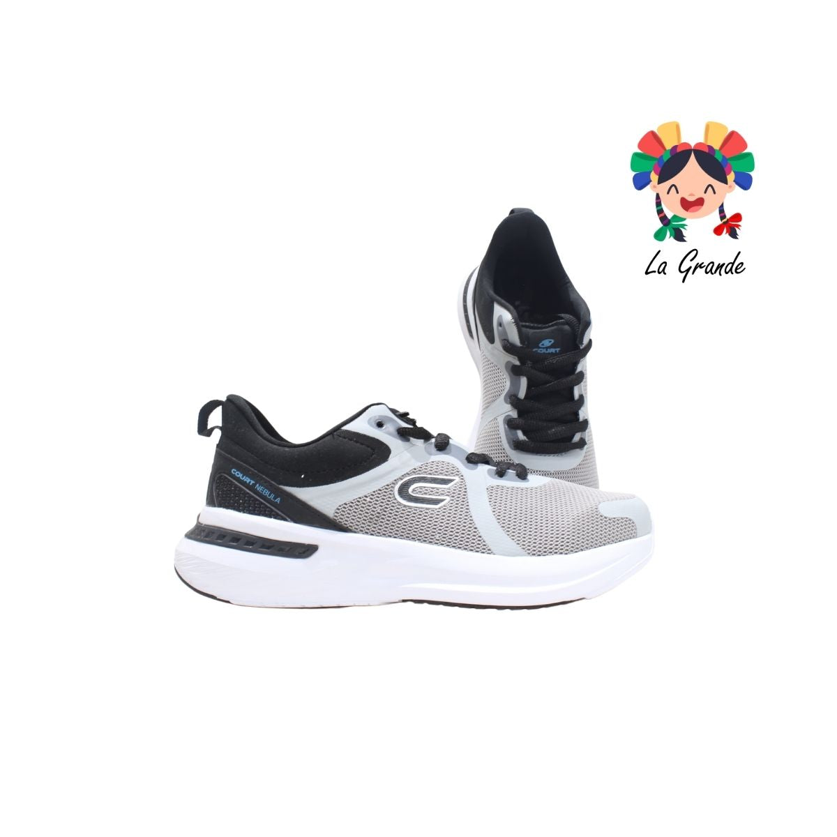 A1779J COURT Gris Negro Tenis Deportivo para Joven, Dama y Caballero