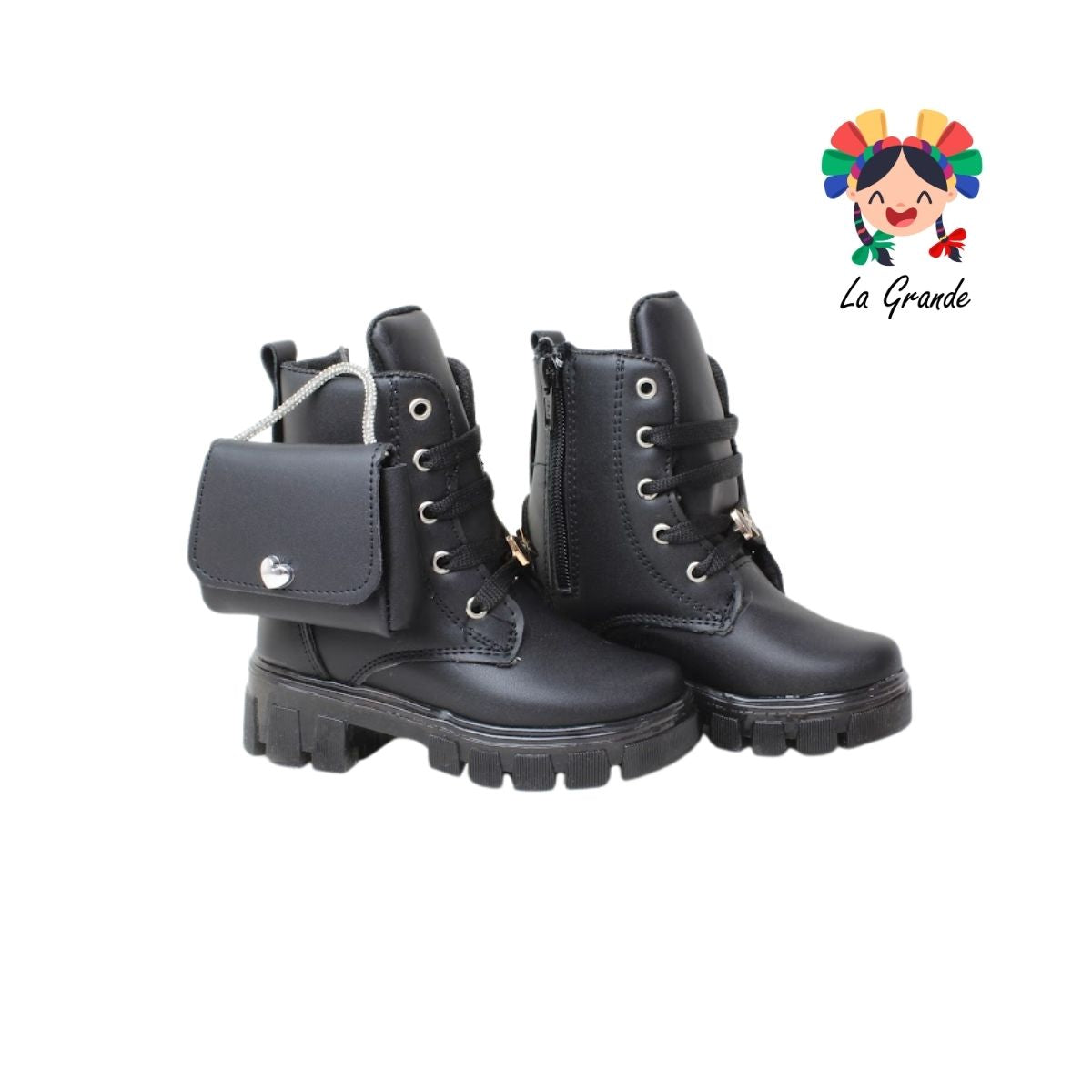 B004 DANIELS Negro Cabra Bota con Luz Led para Niña