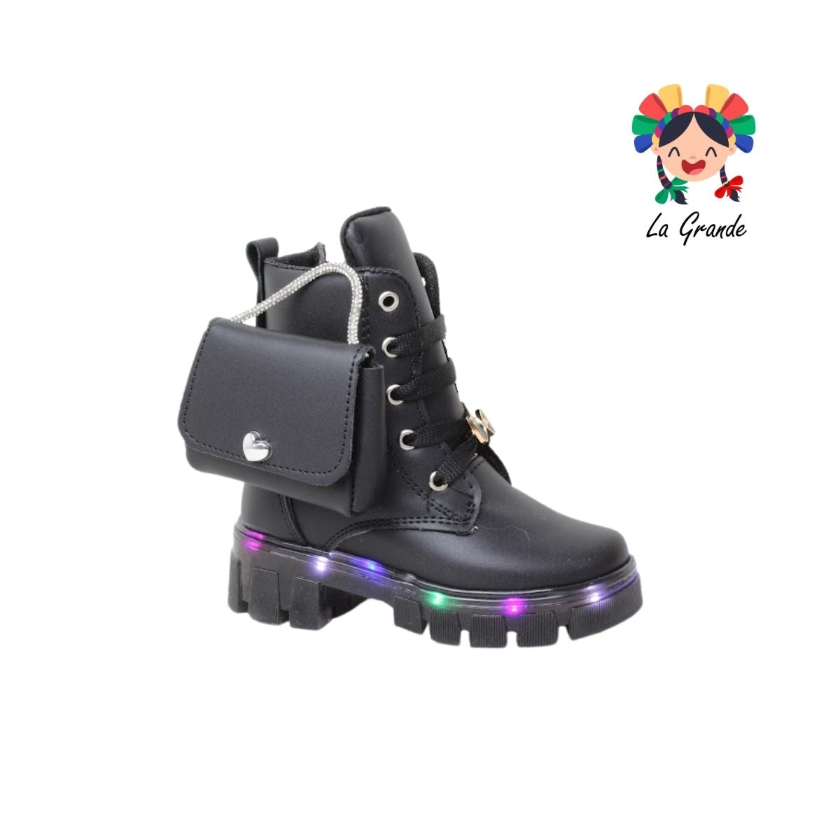 B004 DANIELS Negro Cabra Bota con Luz Led para Niña