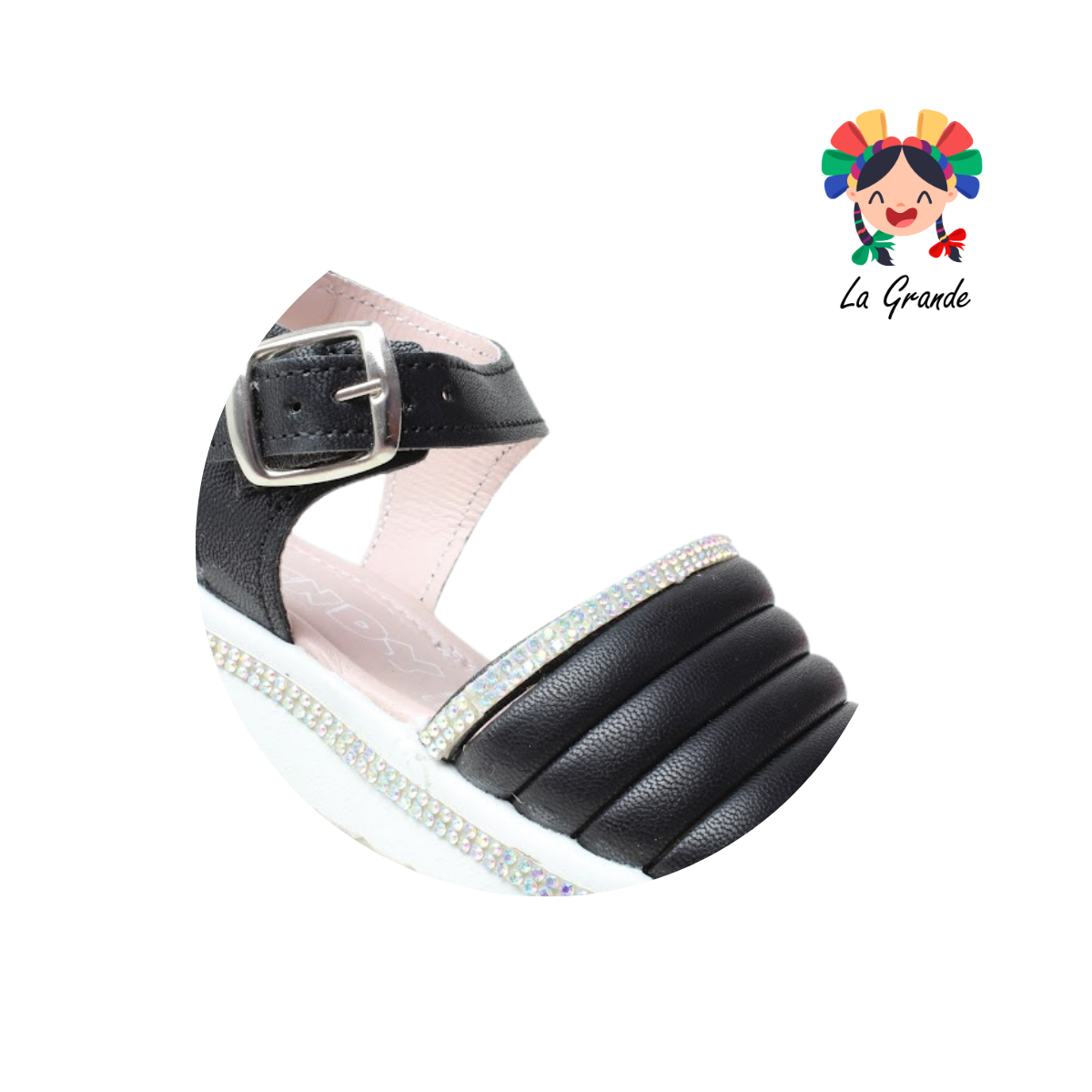C-201 WENDY Negro Sintético Huarache para Niña