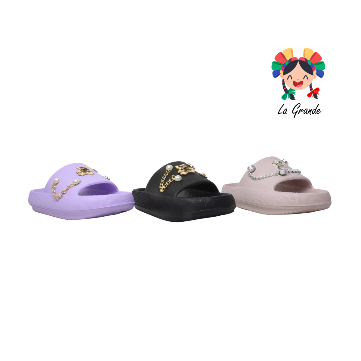 C004M TOP SANDAL Multicolor Sandalia de Baño o Playa con Adorno de Cadena para Dama