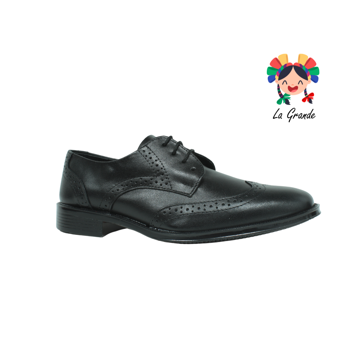 D904 VIAKENTTO Negro Nápoles Piel zapato Bostoniano para Joven y Caballero