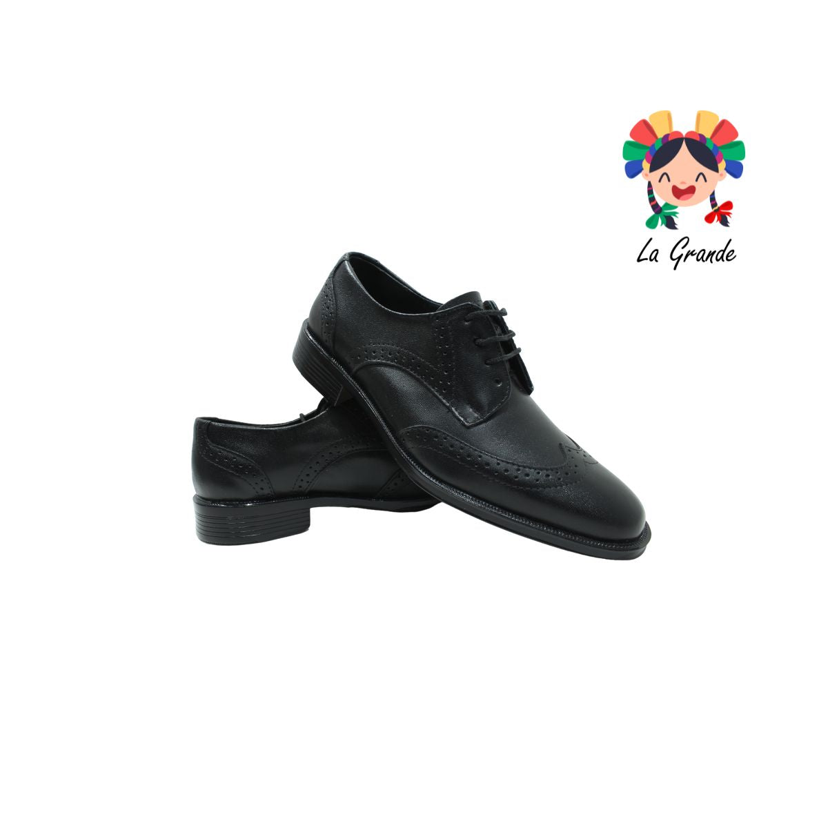D904 VIAKENTTO Negro Nápoles Piel zapato Bostoniano para Joven y Caballero