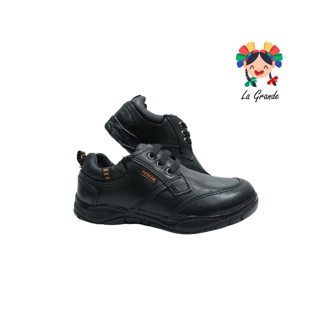 1404 NEVADA Negro Piel Zapato Escolar con Agujeta para Niño