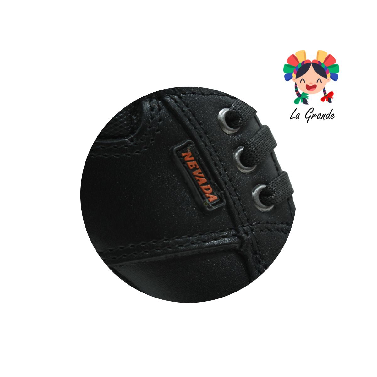 1404 NEVADA Negro Piel Zapato Escolar con Agujeta para Niño