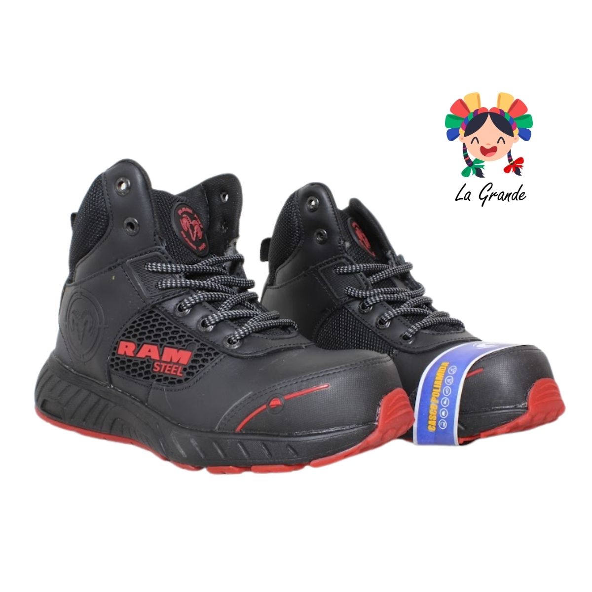 R-811 RAM Negro Rojo Casco de Poliamida Bota Industrial para Caballero