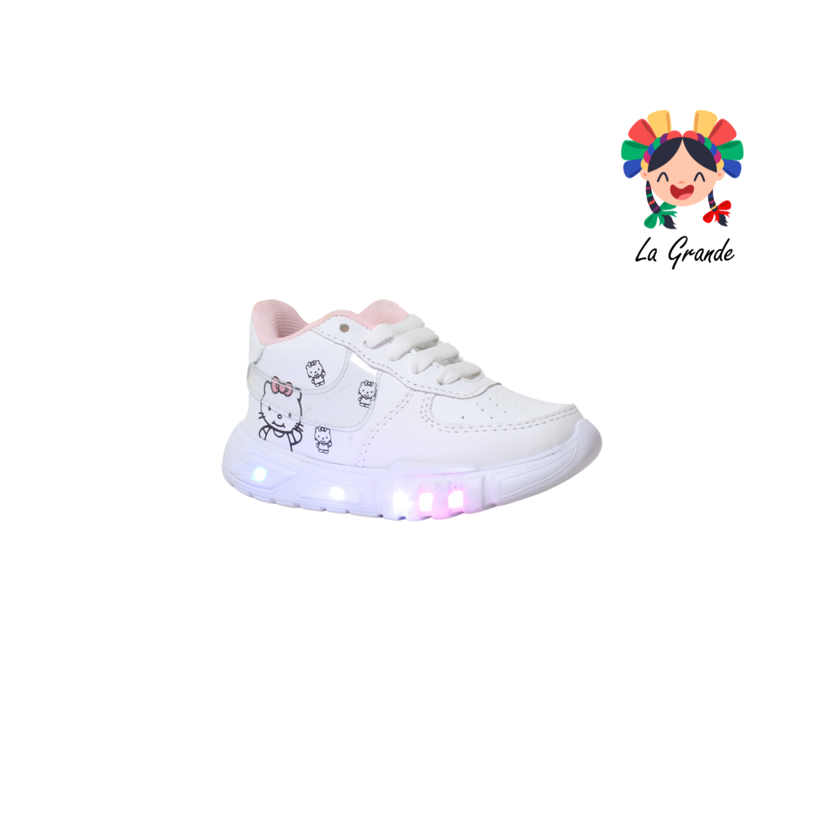 V-07 VANNI CLUB Blanco Rosa Sint Tenis Casual con Luces para Niña