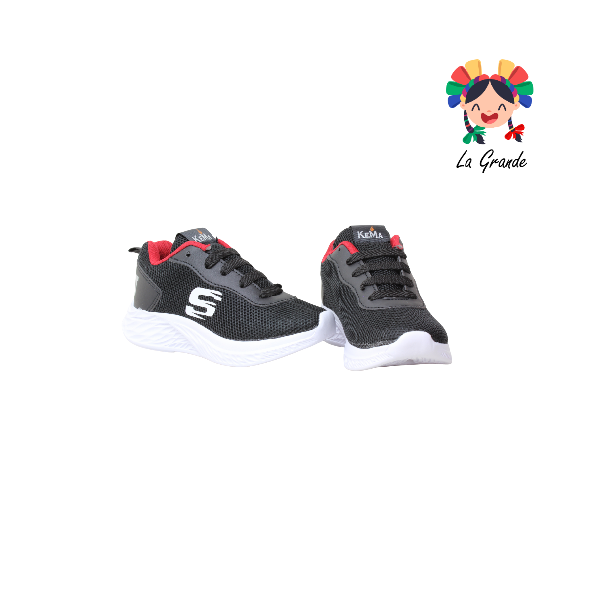 K-501 KEMA Negro Rojo Tenis Deportivo para Niña y Niño