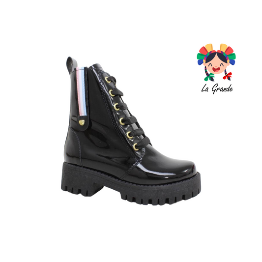 007 GABRIELA Negro Charol Bota Casual con Agujeta para Niña