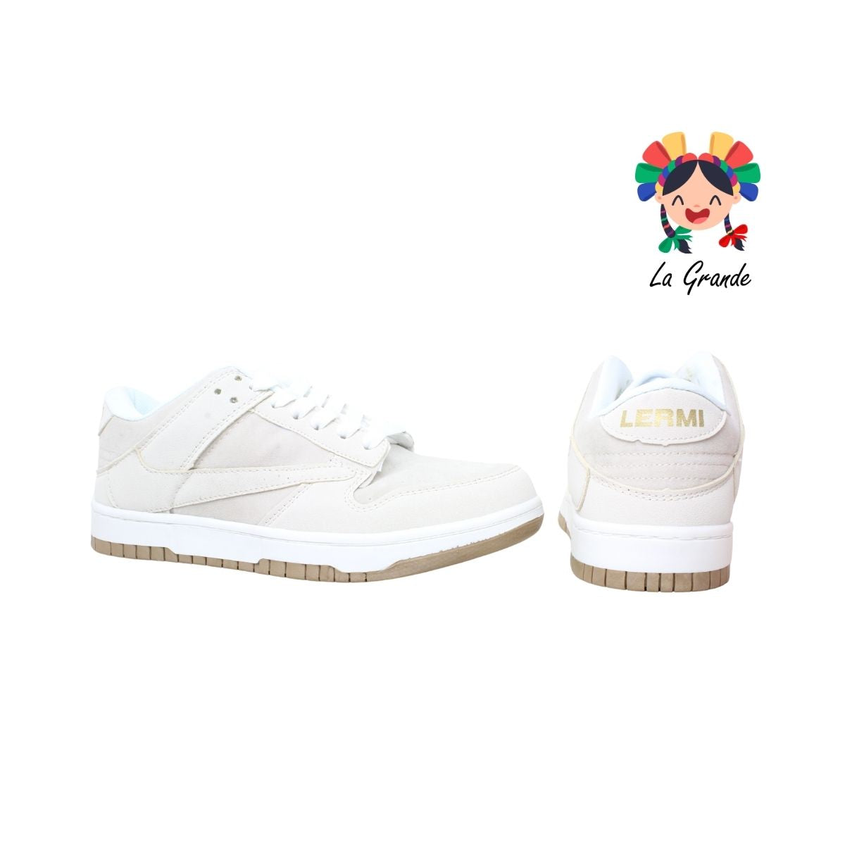 007 LERMI Beige Hueso Tenis Casual para Dama, Joven y Caballero