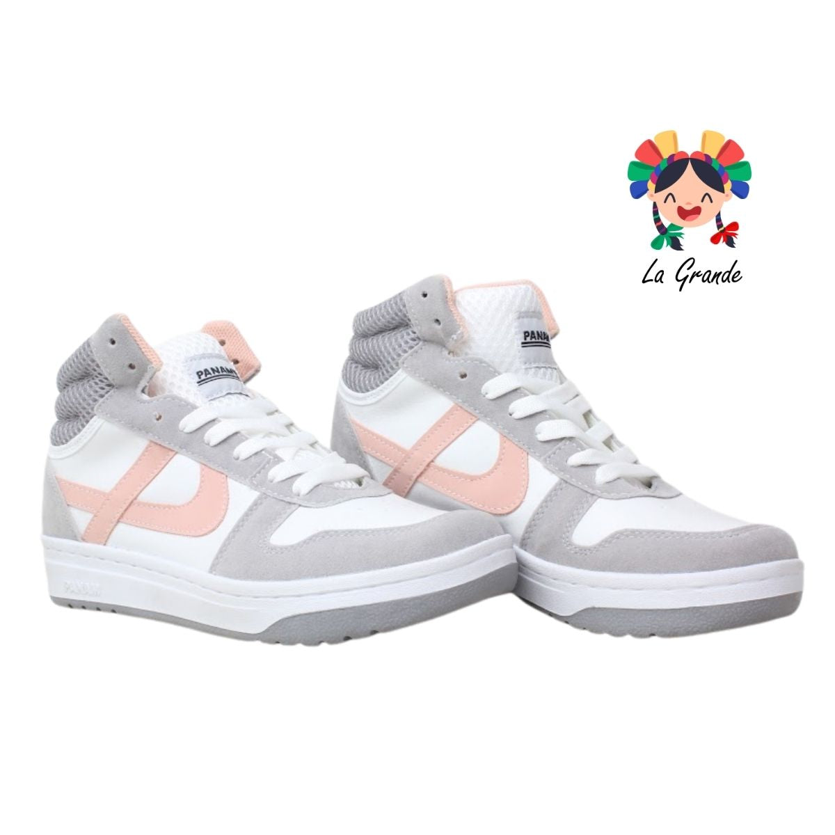 010677 PANAM Blanco Gris Napa Tenis Escolar para Dama y Joven