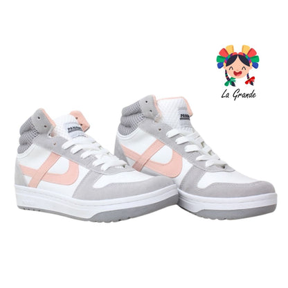 010677 PANAM Blanco Gris Napa Tenis Escolar para Dama y Joven