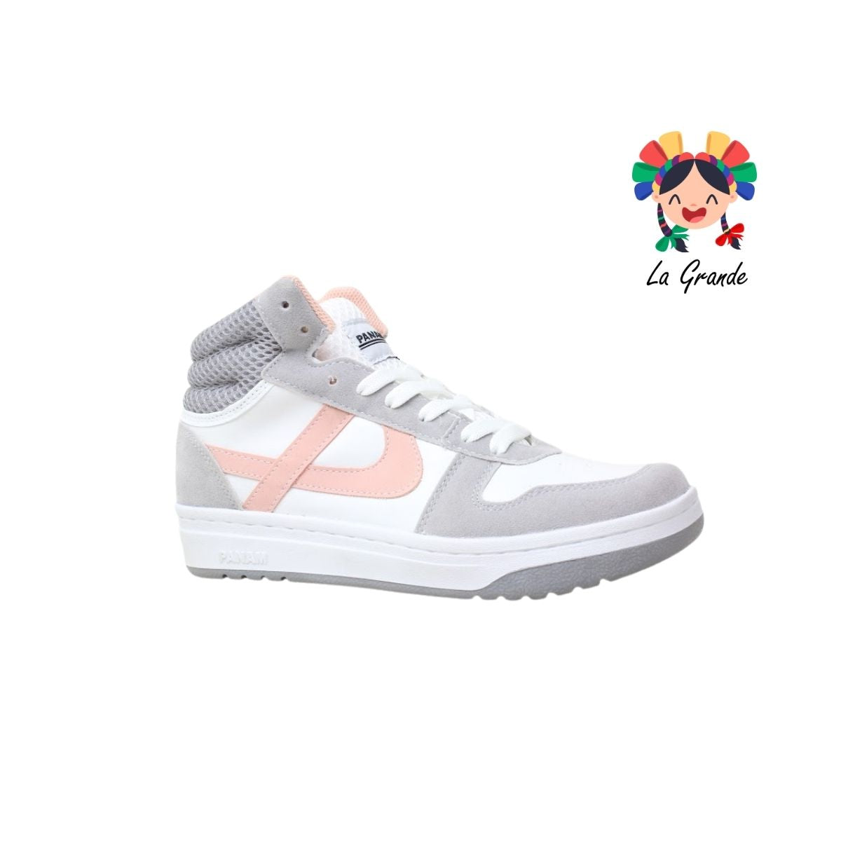 010677 PANAM Blanco Gris Napa Tenis Escolar para Dama y Joven