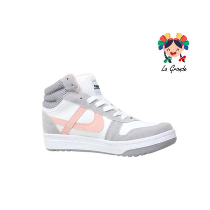 010677 PANAM Blanco Gris Napa Tenis Escolar para Dama y Joven