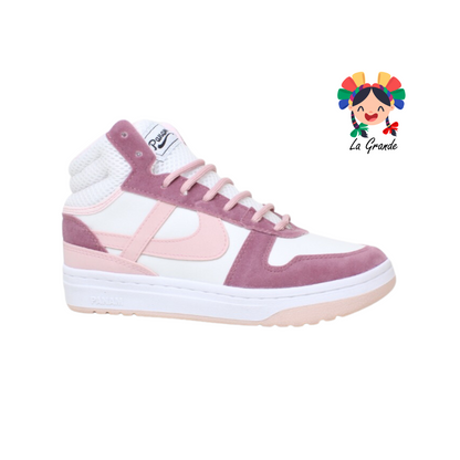 010700 PANAM Blanco Rosa Sint Tenis tipo Bota Urban para Dama Nacional Original