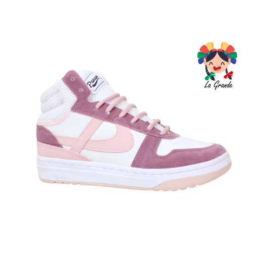 010700 PANAM Blanco Rosa Sint Tenis tipo Bota Urban para Dama Nacional Original