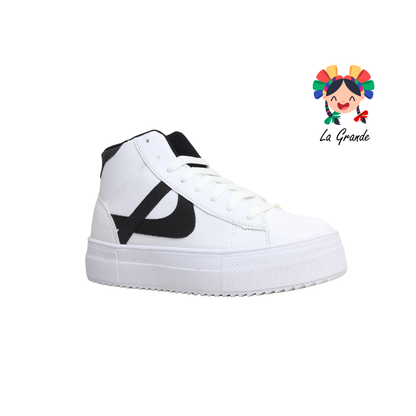 010711 PANAM Blanco Negro Tenis de bota para Joven y Dama